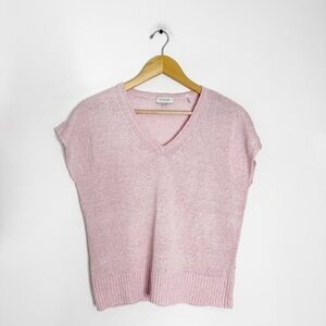 Kinross 100% Linen V-Neck Sweater Vest Short Sleeve Top Light Pink Size Small